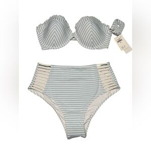 Abercrombie and Fitch Striped Blue and White Women's Bikini Set